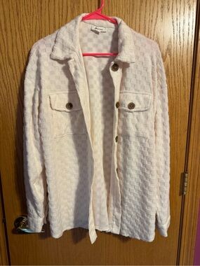 Women's Cream Textured Button-Up Jean Jacket - Unknown Brand